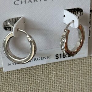 Charter CLUB NEW HOOP SILVER EARRINGS with crystals